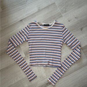 Brandy Melville Striped Ribbed Long Sleeve Crop Top One Size Italy